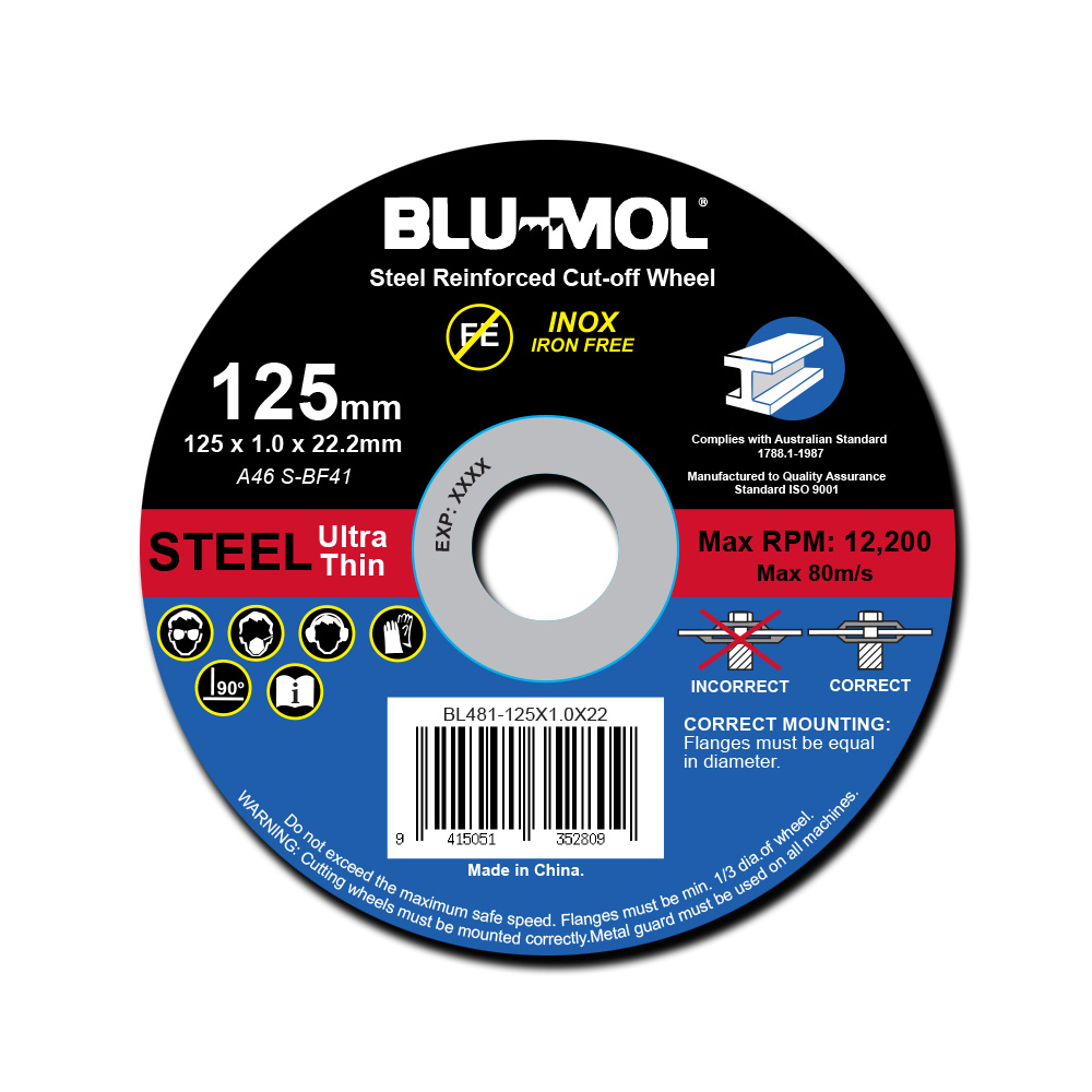 BLU-MOL METAL CUT-OFF WHEEL 125 x 1.0 x 22mm